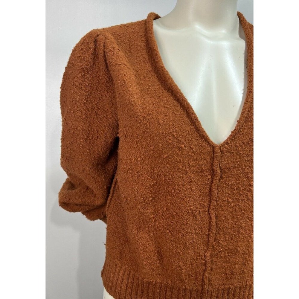 Free People Womens Sweater Reverie V-neck Sweater In Burnt Butter Size Small NEW - Picture 3 of 8